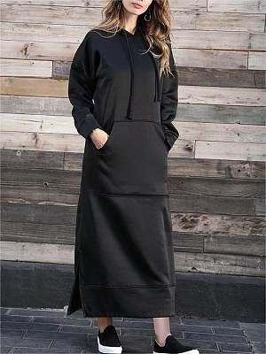 Women's Hooded Drawstring Fleece Sweatshirt Dress Women's Hooded Drawstring Fleece Sweatshirt Dress