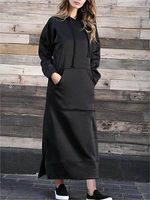 Women's Hooded Drawstring Fleece Sweatshirt Dress - thumbnail