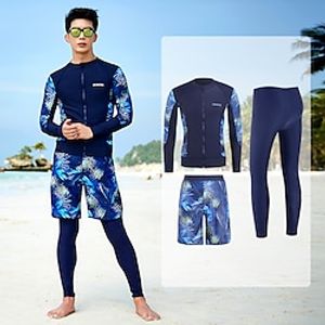 Men's Rash guard Swimsuit UV Sun Protection UPF50 Breathable Long Sleeve Spandex Diving Suit Swimsuit 3-Piece Swimming Diving Surfing Water Sports Floral Patchwork Spring Summer Autumn  Fall Lightinthebox