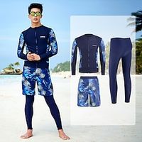 Men's Rash guard Swimsuit UV Sun Protection UPF50 Breathable Long Sleeve Spandex Diving Suit Swimsuit 3-Piece Swimming Diving Surfing Water Sports Floral Patchwork Spring Summer Autumn  Fall Lightinthebox - thumbnail