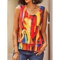 Women's Camis Striped Abstract Work Daily Vacation Tiered Sleeveless Red Sleeveless Bohemia Crew Neck Summer Lightinthebox - thumbnail