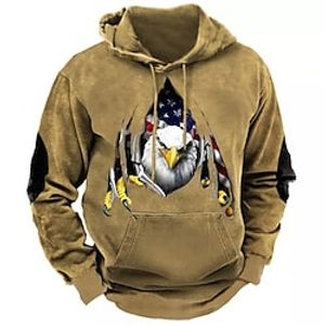 Men's Pullover Hoodie Sweatshirt Black Brown Hooded Graphic Prints Eagle National Flag Print Daily Sports 3D Print Basic Streetwear Designer Spring   Fall Clothing Apparel Hoodies Sweatshirts  Lightinthebox