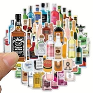 50pcs Creative Cartoon Beer Champagne Graffiti Stickers, Waterproof Stickers For Water Bottles, Backpacks And Laptops, Reusable Self-adhesive Plastic Stickers miniinthebox