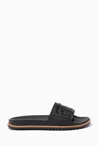 Black Rubber Embossed Slides