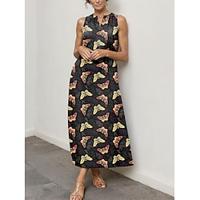 Women's Casual Dress Summer Dress Butterfly Print V Neck Long Dress Maxi Dress Sleeveless Summer Lightinthebox