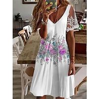 Women's Casual Dress Floral Dress Midi Dress Pink Khaki White Short Sleeve Floral Lace Spring Summer V Neck Modern Loose Fit 2022 S M L XL XXL 3XL Lightinthebox - thumbnail