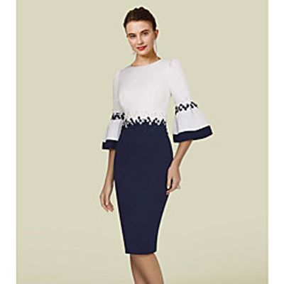 Sheath / Column Mother of the Bride Dress Elegant Jewel Neck Knee Length Stretch Fabric Half Sleeve with Beading Appliques 2021 miniinthebox