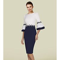 Sheath / Column Mother of the Bride Dress Elegant Jewel Neck Knee Length Stretch Fabric Half Sleeve with Beading Appliques 2021 miniinthebox - thumbnail