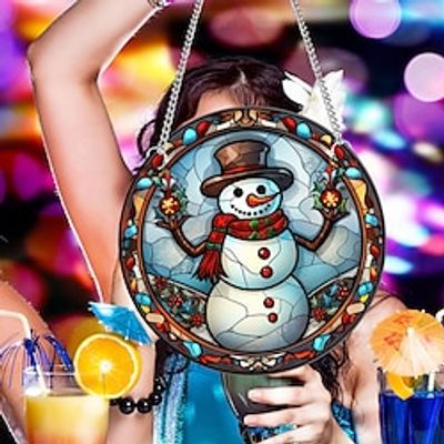Christmas Snowman Acrylic Pendant Window Porch Home Decoration Double-Sided Pattern Chain Hanging Sign miniinthebox