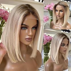 Remy Human Hair 13x4 Lace Front Wig Short Bob Brazilian Hair Straight Multi-color Wig 130% 150% Density with Baby Hair Ombre Hair 100% Virgin Pre-Plucked For Women Long Human Hair Lace Wig Lightinthebox