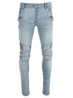 Light Blue Distressed Ribbed Slim-Fit Jeans - thumbnail