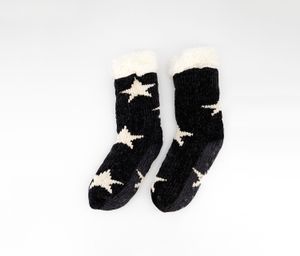 Womens Chenille Star Slipper Sock  Black/White