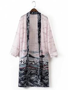 Casual Waves Printed Long Sleeves Chiffon Cardigans For Women