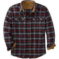 Men's Flannel Shirt Casual Daily Outdoor Print Check Plaid Graphic Patterned Turndown Street Button-Down Long Sleeve Tops Fashion Comfortable Wine WhiteRed Winter Spring Fall Warm miniinthebox - thumbnail