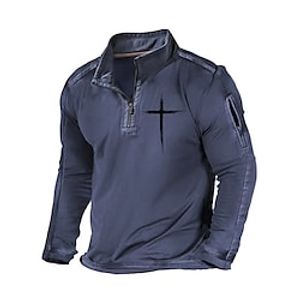 Men's Sweatshirt Pullover Blue Standing Collar Half Zip Graphic Print Cross Sports  Outdoor Streetwear Designer Casual Big and Tall Winter Fall Clothing Apparel Hoodies Sweatshirts  Long Sleeve Lightinthebox