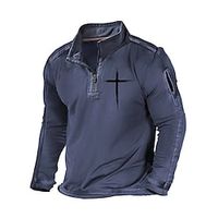 Men's Sweatshirt Pullover Blue Standing Collar Half Zip Graphic Print Cross Sports  Outdoor Streetwear Designer Casual Big and Tall Winter Fall Clothing Apparel Hoodies Sweatshirts  Long Sleeve Lightinthebox - thumbnail