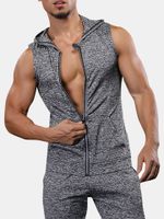 Mens Hooded Sleeveless Zipper Vest Quick-drying Jogging Fitness Camping Jersey Sport Tank Tops