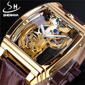 SHENHUA Transparent Automatic Mechanical Watches Fashion Male Steampunk Skeleton Luxury Dial Turbillon Self-Wind Mens Watches Montre Homme Lightinthebox