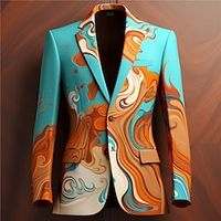 Waves Business Men's Coat Blazer Work Wear to work Going out Fall  Winter Turndown Long Sleeve Red Blue Purple S M L Polyester Weaving Jacket Lightinthebox - thumbnail
