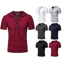 Men's Summer Shirt T shirt Tee Hooded Short Sleeve Sports  Outdoor Vacation Going out Casual Daily Soft Plain Wine Red Black Activewear Fashion Sport Lightinthebox - thumbnail