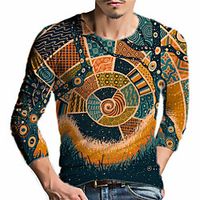 Men's Unisex Tee T shirt Shirt 3D Print Tribal Graphic Prints Print Long Sleeve Daily Tops Casual Designer Big and Tall Blue Lightinthebox - thumbnail