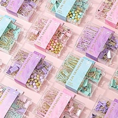 155Pcs of Set Paper clips and Binder Clips, 15pcs binder clips and 140pcs paper clips, cute color design. Lightinthebox