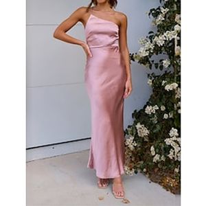 Women's Prom Dress Party Dress Wedding Guest Dress Long Dress Maxi Dress Black Pink Blue Sleeveless Plain Backless Summer Spring Fall One Shoulder Red Valentines Dress Valentine's Day Wedding Guest Lightinthebox