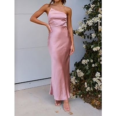 Women's Prom Dress Party Dress Wedding Guest Dress Long Dress Maxi Dress Black Pink Blue Sleeveless Plain Backless Summer Spring Fall One Shoulder Red Valentines Dress Valentine's Day Wedding Guest Lightinthebox