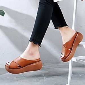 Women's Sandals Comfort Shoes Platform Sandals Flat Heel Round Toe PU Solid Colored Red Black Green miniinthebox