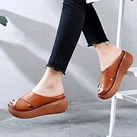 Women's Sandals Comfort Shoes Platform Sandals Flat Heel Round Toe PU Solid Colored Red Black Green miniinthebox - thumbnail