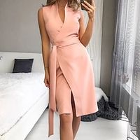 Women's Sheath Dress Knee Length Dress Blue Pink Red Sleeveless Pure Color Split Cold Shoulder Spring Summer V Neck Stylish Modern 2022 S M L XL XXL Lightinthebox - thumbnail