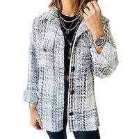Women's Casual Jacket Warm Breathable Outdoor Going out Casual Daily Weekend Pocket Single Breasted Turndown Active Comfortable Street Style Plaid Regular Fit Outerwear Long Sleeve Winter Fall Black Lightinthebox - thumbnail