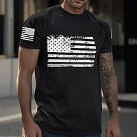 Color Block American US Flag Fashion Designer Casual Men's 3D Print Short Sleeve Shirt T shirt Tee Tee Top Daily Holiday Vacation T shirt Black White Red Short Sleeve Crew Neck Shirt Summer Clothing Lightinthebox
