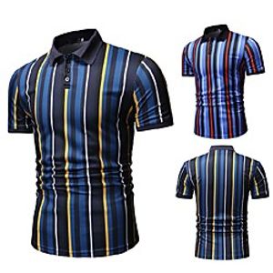 Men's Polo Other Prints Striped Short Sleeve Casual Tops Casual Blue Yellow Lightinthebox