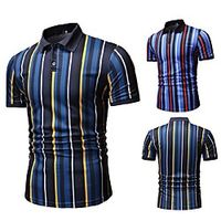 Men's Polo Other Prints Striped Short Sleeve Casual Tops Casual Blue Yellow Lightinthebox - thumbnail