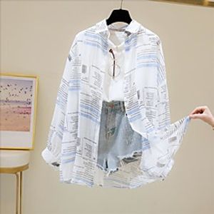 Women's Coat Casual / Daily Summer Long Coat Shirt Collar Regular Fit Casual Jacket Pattern Blue Yellow miniinthebox