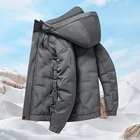 Men's Down Jacket 50% White duck down Hoodie Festival Fall  Winter Solid  Plain Color Black White Gray Puffer Jacket Lightinthebox - thumbnail