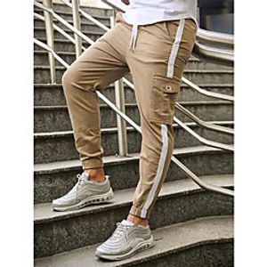 Men's Stylish Jogger Pants Chinos Sweatpants Trousers Pants Solid Color Side Stripe Side Pockets Multiple Pockets Khaki Lightinthebox