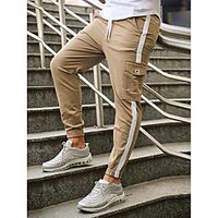 Men's Stylish Jogger Pants Chinos Sweatpants Trousers Pants Solid Color Side Stripe Side Pockets Multiple Pockets Khaki Lightinthebox - thumbnail