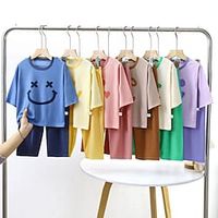 Kids Boys 2 Pieces T-shirt  Pants Pajama Set Short Sleeve Yellow Pink Blue Cartoon Crewneck Summer Spring Daily Home 3-7 Years Lightinthebox - thumbnail