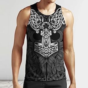 Men's Vest Top Graphic Viking Crew Neck Clothing Apparel 3D Print Casual Daily Sleeveless Print Fashion Designer Lightweight Lightinthebox