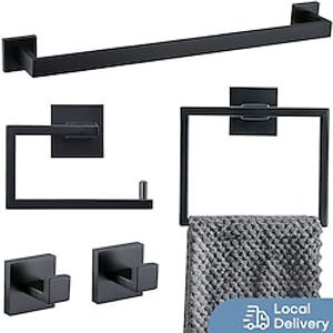 5-Piece Bathroom Hardware Accessories Set 23.6 inch Towel Bar Towel Rack Sets Matte Black Modern Towel Ring Kit Stainless Steel Wall Mounted miniinthebox