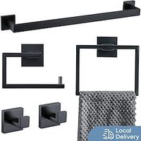 5-Piece Bathroom Hardware Accessories Set 23.6 inch Towel Bar Towel Rack Sets Matte Black Modern Towel Ring Kit Stainless Steel Wall Mounted miniinthebox - thumbnail