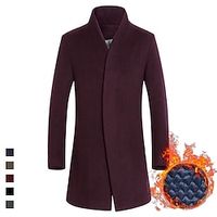 Men's Winter Coat Wool Coat Trench Coat Outdoor Daily Wear Fall  Winter Polyester Thermal Warm Windbreaker Outerwear Clothing Apparel Fashion Streetwear Plain Standing Collar Cardigan Lightinthebox - thumbnail