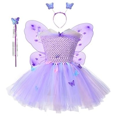 Kids Girls' Party Dress Flower Short Sleeve Performance Pegeant Fashion Princess Cotton Knee-length Party Dress Summer Dress Summer Spring 3-6 Years Purple Lightinthebox
