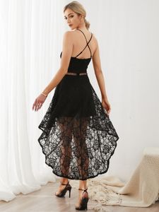 Black Hollow Design Halter Irregular Hem Dress