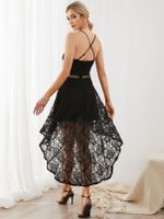 Black Hollow Design Halter Irregular Hem Dress - thumbnail