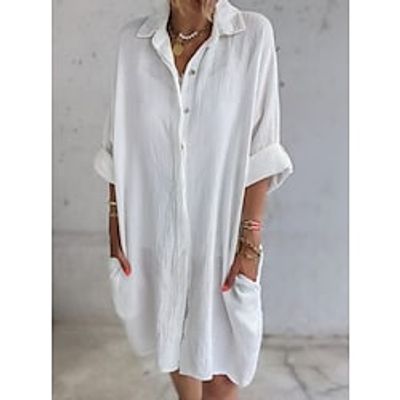 Women's A Line Dress Short Mini Dress White 34 Length Sleeve Pure Color Pocket Spring Summer Shirt Collar Casual Vacation 2022 S M L XL XXL 3XL Lightinthebox Women's A Line Dress Short Mini Dress White 34 Length Sleeve Pure Color Pocket Spring Summer Shirt Collar Casual Vacation 2022 S M L XL XXL 3XL Lightinthebox