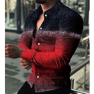 Men's Shirt Graphic Shirt Gradient Turndown Wine Yellow Red Blue Green 3D Print Daily Holiday Long Sleeve 3D Print Button-Down Clothing Apparel Fashion Designer Casual Breathable miniinthebox