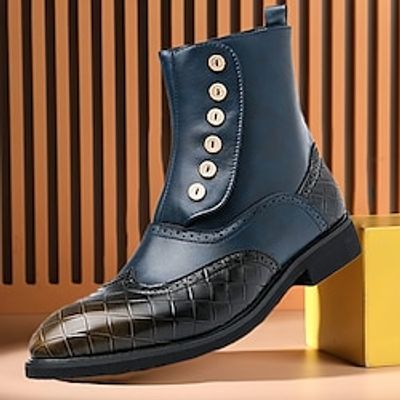 Men's Boots Button Boots Formal Shoes Dress Shoes Walking Business Casual British Daily Office  Career PU Plush Height Increasing Mid-Calf Boots Zipper Blue Fall Winter Lightinthebox